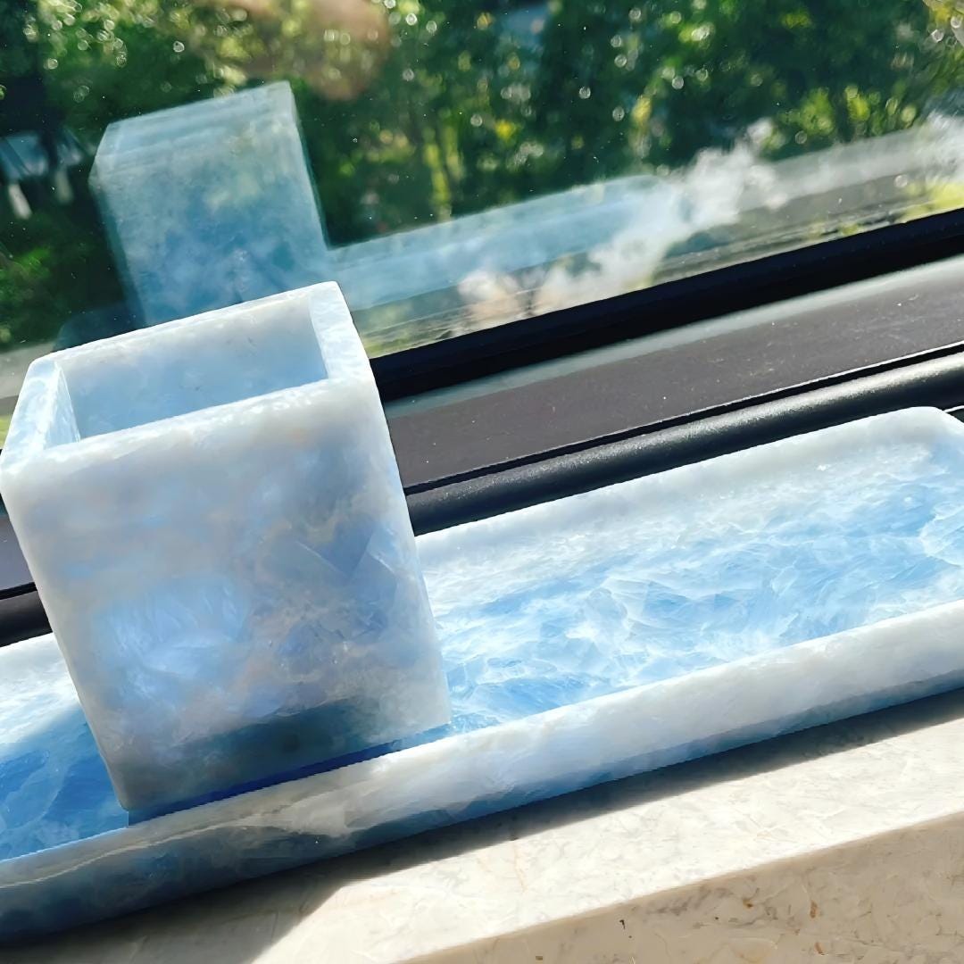 Handmade Baby Blue Crystal Marble Tray– Luxury Gift For Summer Wedding Gift