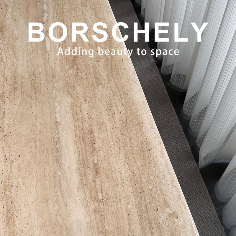 Borschely Handmade Travertine Dining Table: Modern Sculptural Design
