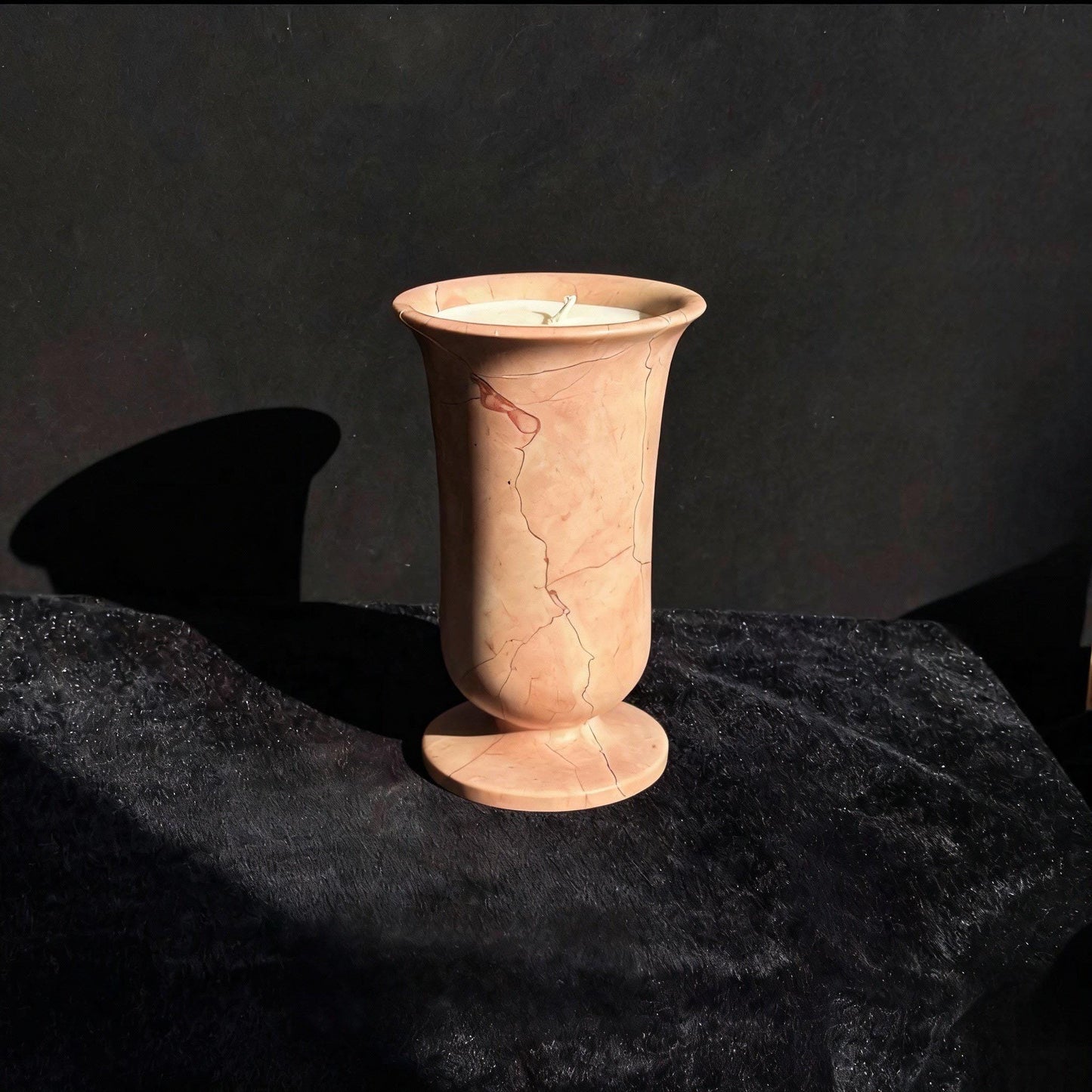 Handcrafted Travertine Marble Chalice Candle, Artisanal Soy Wax for Warm Valentine's day love gift