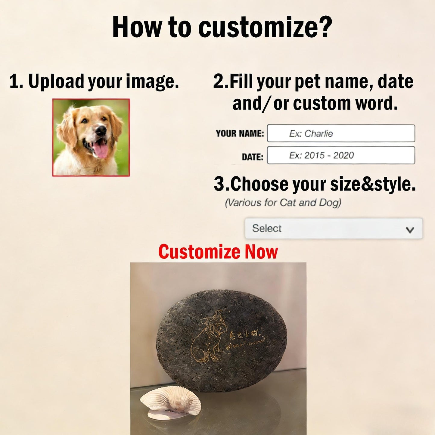 Engraved Pet Tombstone, Custom Stone Memorial, Dog Cat Grave Marker