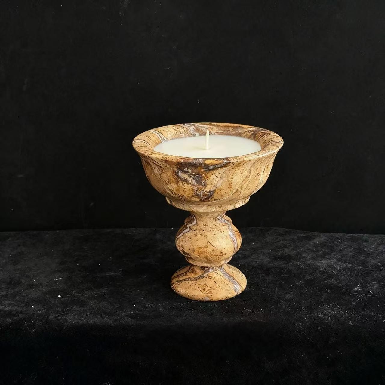 Handcrafted Marble Pedestal Candle, Essential Oil Scented, Table Centerpiece