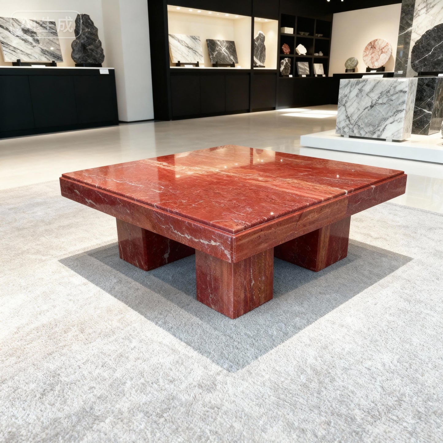 Handmade Red Travertine Coffee Table - Modern Organic Modular Design
