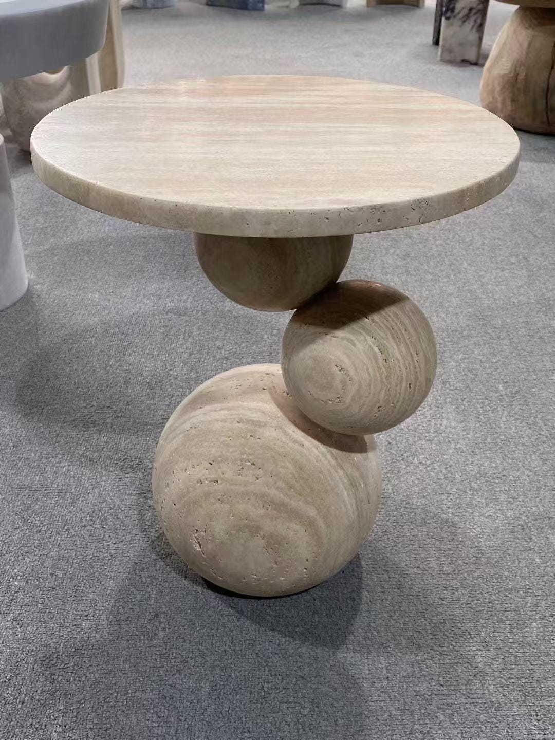 Modern Travertine Sphere Side Table: Organic Stone Accent Decor