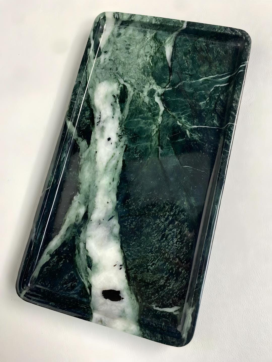 Handcrafted Marble Green Tray for living room designs-Jewelry Storage Tray useful gift