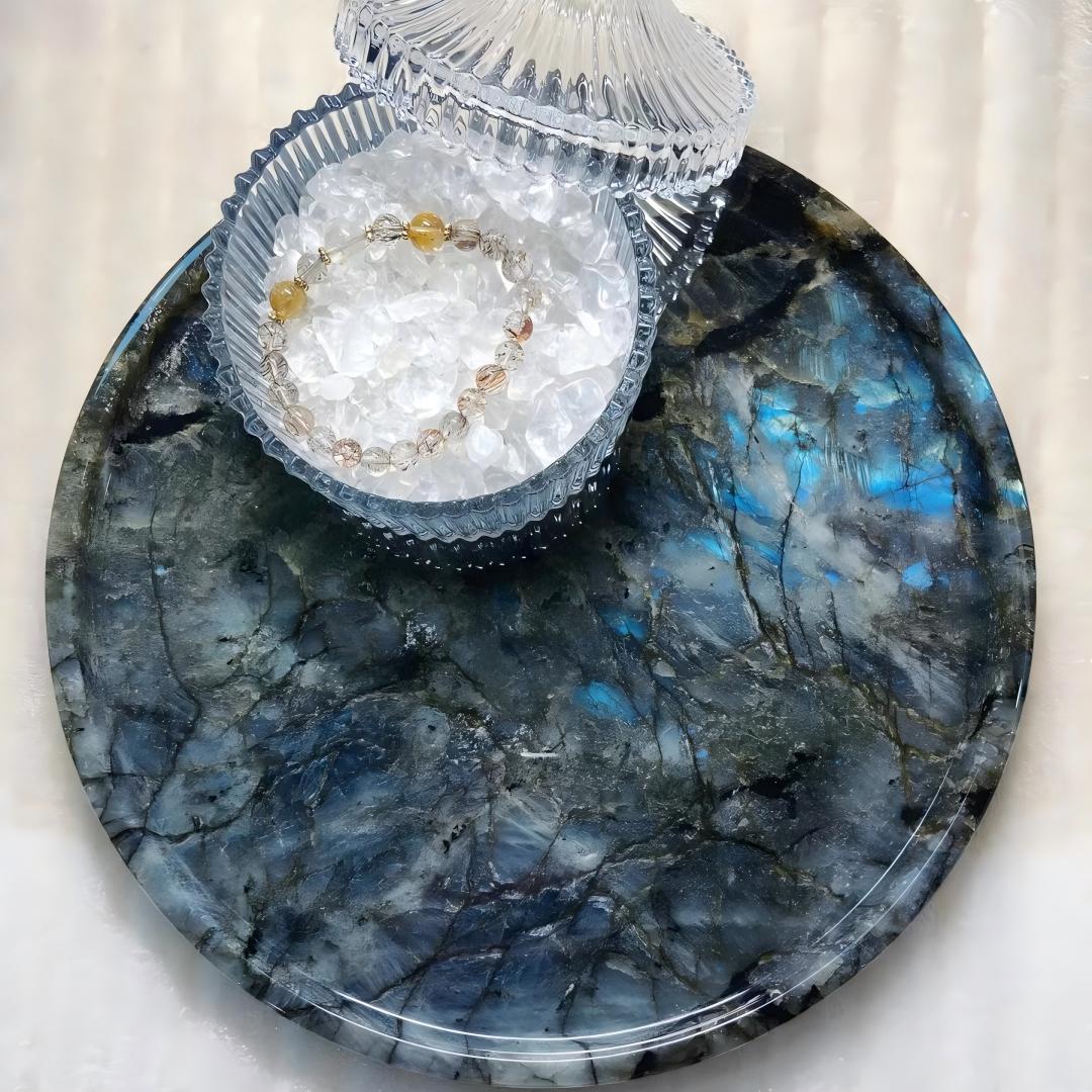 Labradorite Stone Tray – Iridescent Organic Shape Decorative Platter – Handcrafted Crystal Home Decor Gift