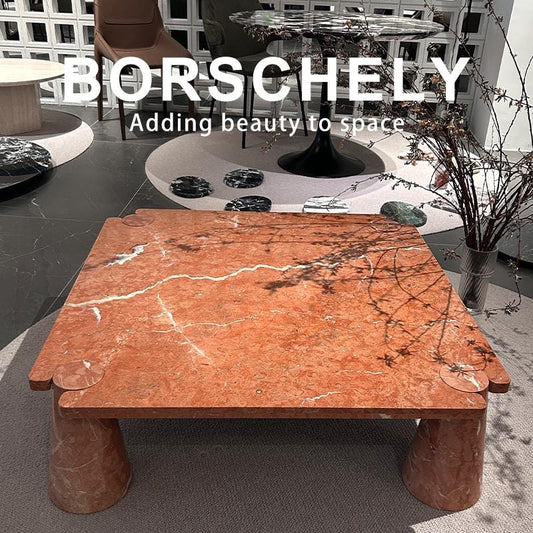 Handmade Modern Square Marble Coffee Table: Vintage brownish red color, Natural Stone, Special Design