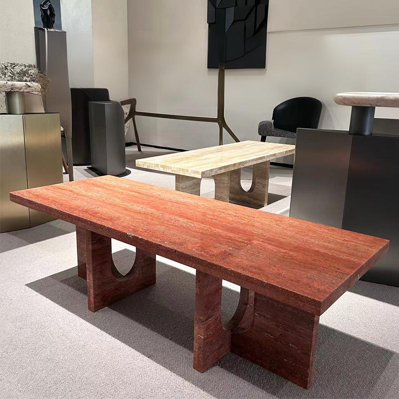 Hand-Carved Travertine Coffee Table: French European Decor