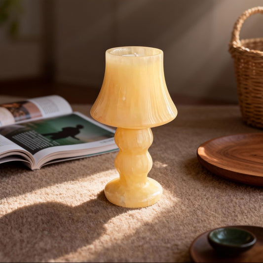 Handcrafted Yellow Onyx Aromatherapy Candle – Sculptural Lamp-Style Marble Container – Luxury Home Fragrance, Perfect for Home Decor & Gifts