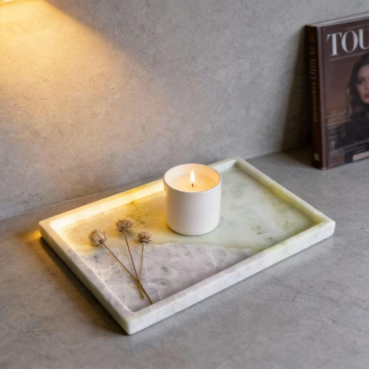 Handmade Green Marble Catchall Tray, Unique Statement Organizer for Stylish Home Ambiance