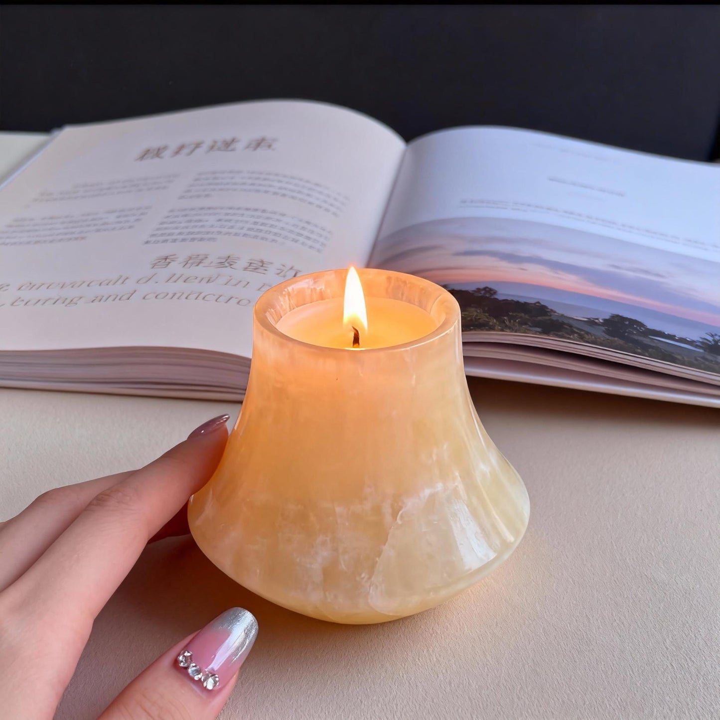 Luxury Yellow Onyx Aromatherapy Candle – Bell-Shape Stone Container – Perfect for Meditation, Gift for Her/Him, Home Decor
