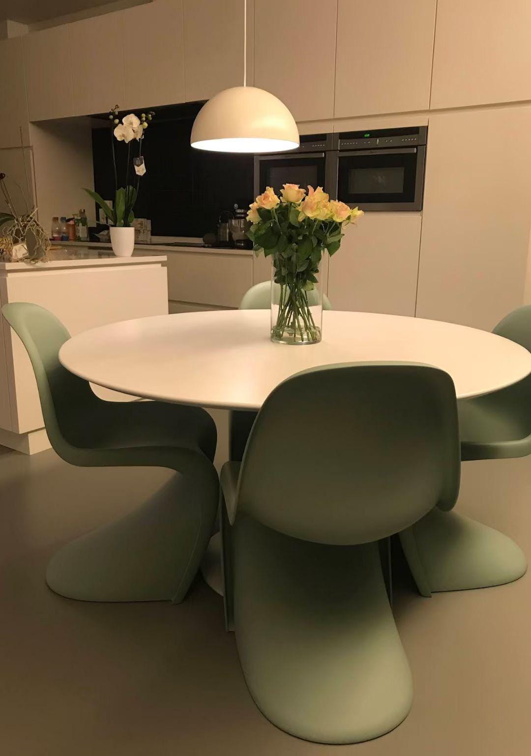 Oval Natural Italy Green Marble Dining Table: Mid-Century Modern Aluminum Base