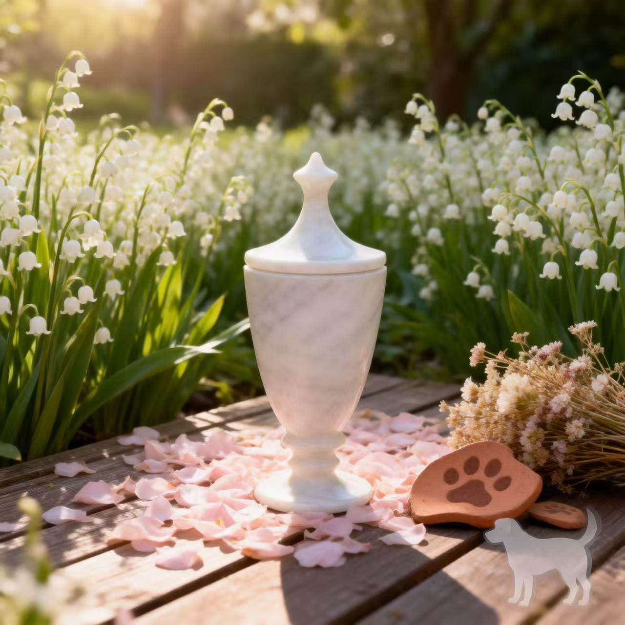 White Marble Pet Urn, Elegant Memorial Keepsake for Cat and dog