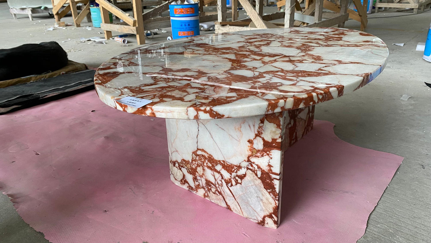 Modern Oval Red Marble Coffee Table: modern style