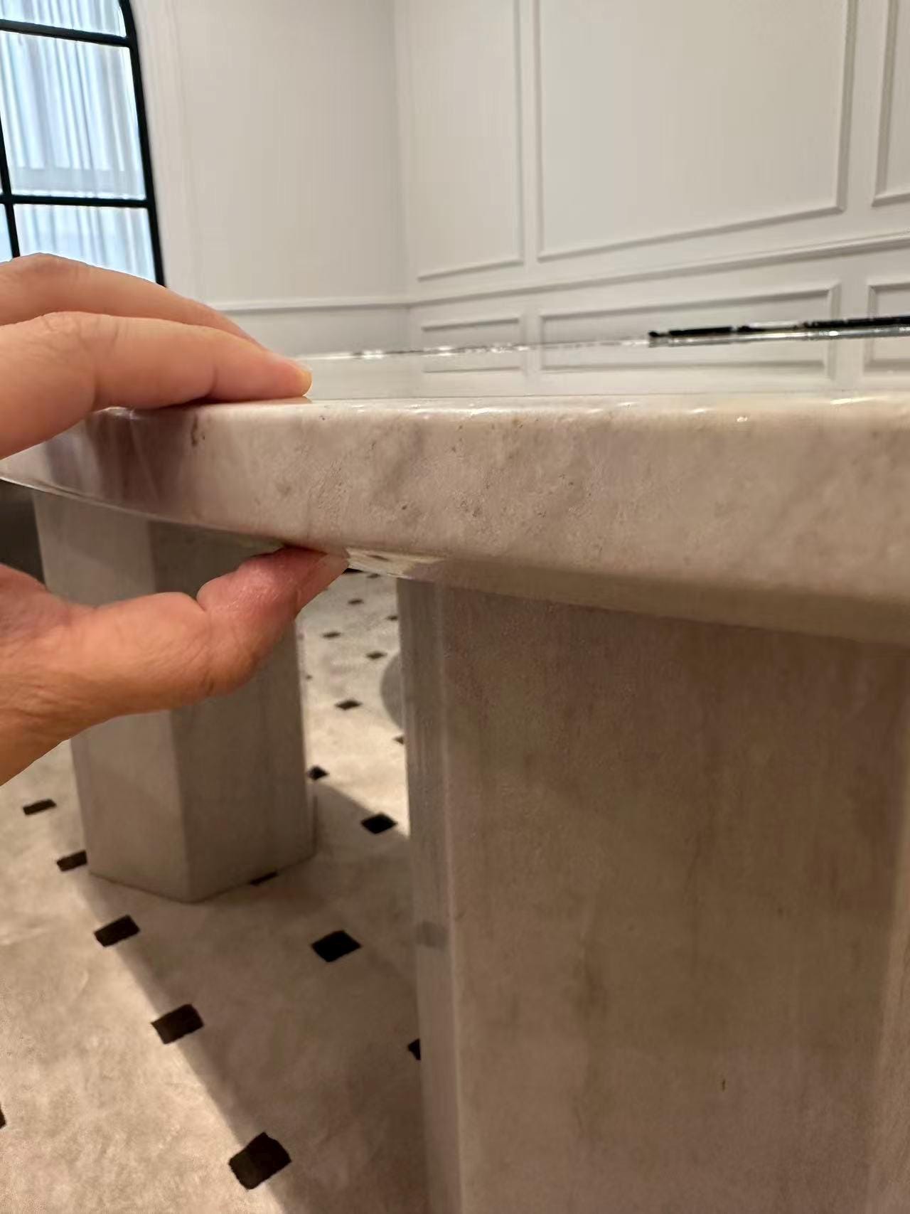 Handmade Travertine Oval Dining Table: Modern Vintage Stone Furniture