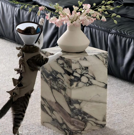 BORSCHELY Marble Side table, Calacatta Volia Marble, minimalism, natural stone and timeless shapes