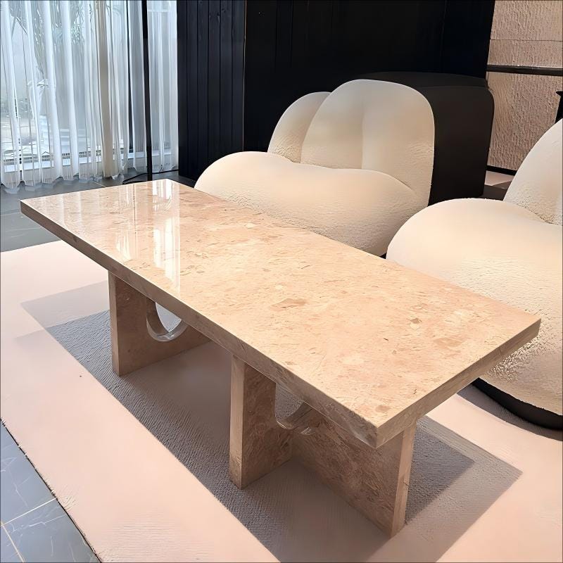 Hand-Carved Travertine Coffee Table: French European Decor