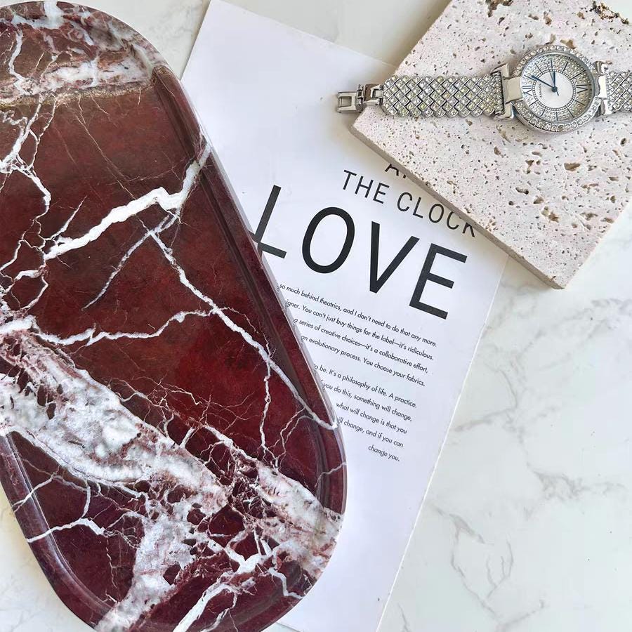 Natural Stone violet Rouge Marble Tray for wedding gift-Royal Elegance in Stone