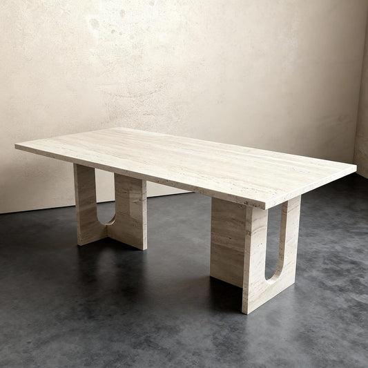 Borschely Handmade Travertine Dining Table: Modern Sculptural Design