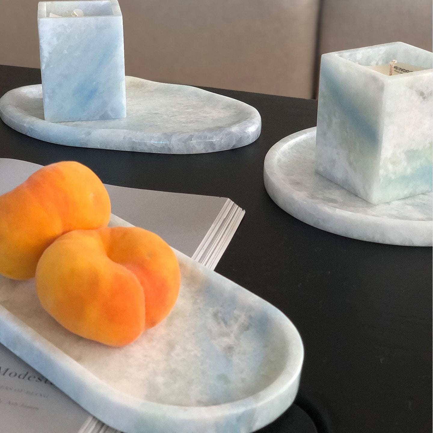 Handmade Baby Blue Crystal Marble Tray– Luxury Gift For Summer Wedding Gift