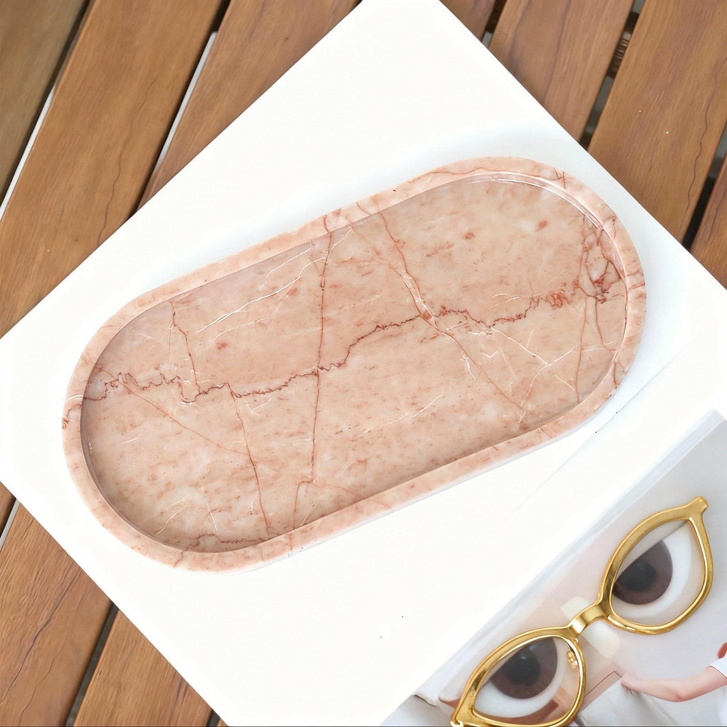 Handmade Pink Marble Tray, Home Decor, Jewelry Storage and bathroom tray