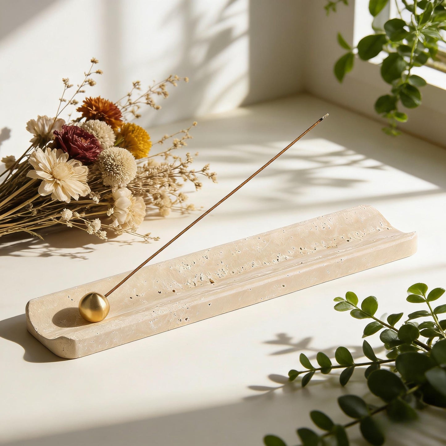 Travertine Marble Incense Holder, Handcrafted Stone Incense Stick Stand, Boho Zen Home Fragrance Accessory