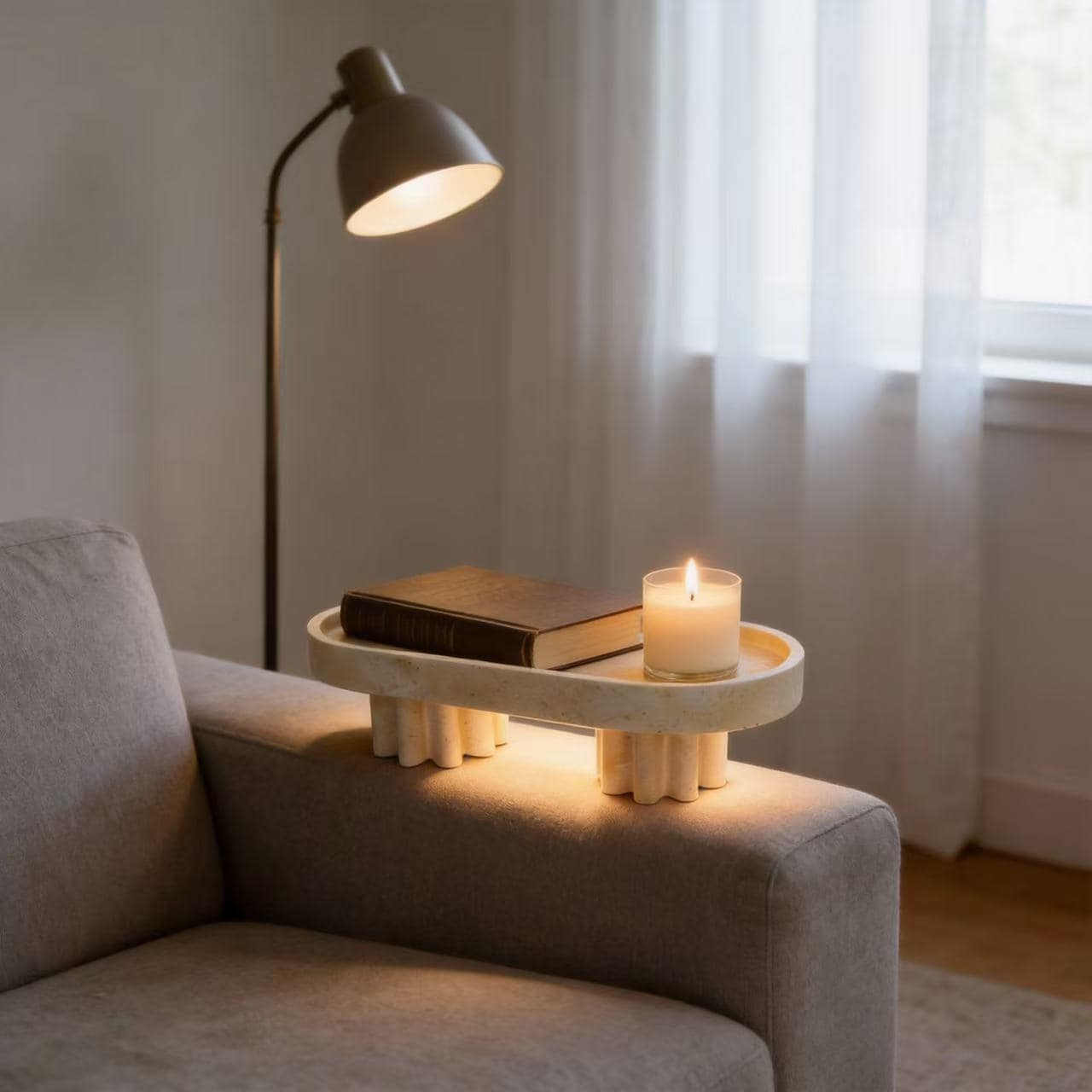 Handcrafted Fluted Pedestal Marble footed Tray, Modern Home Decor for Bathroom
