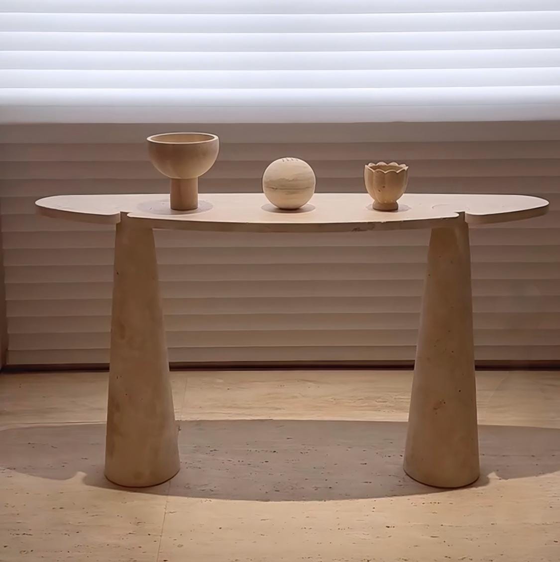 handmade natural flower green marble console table, arc curved pedestal