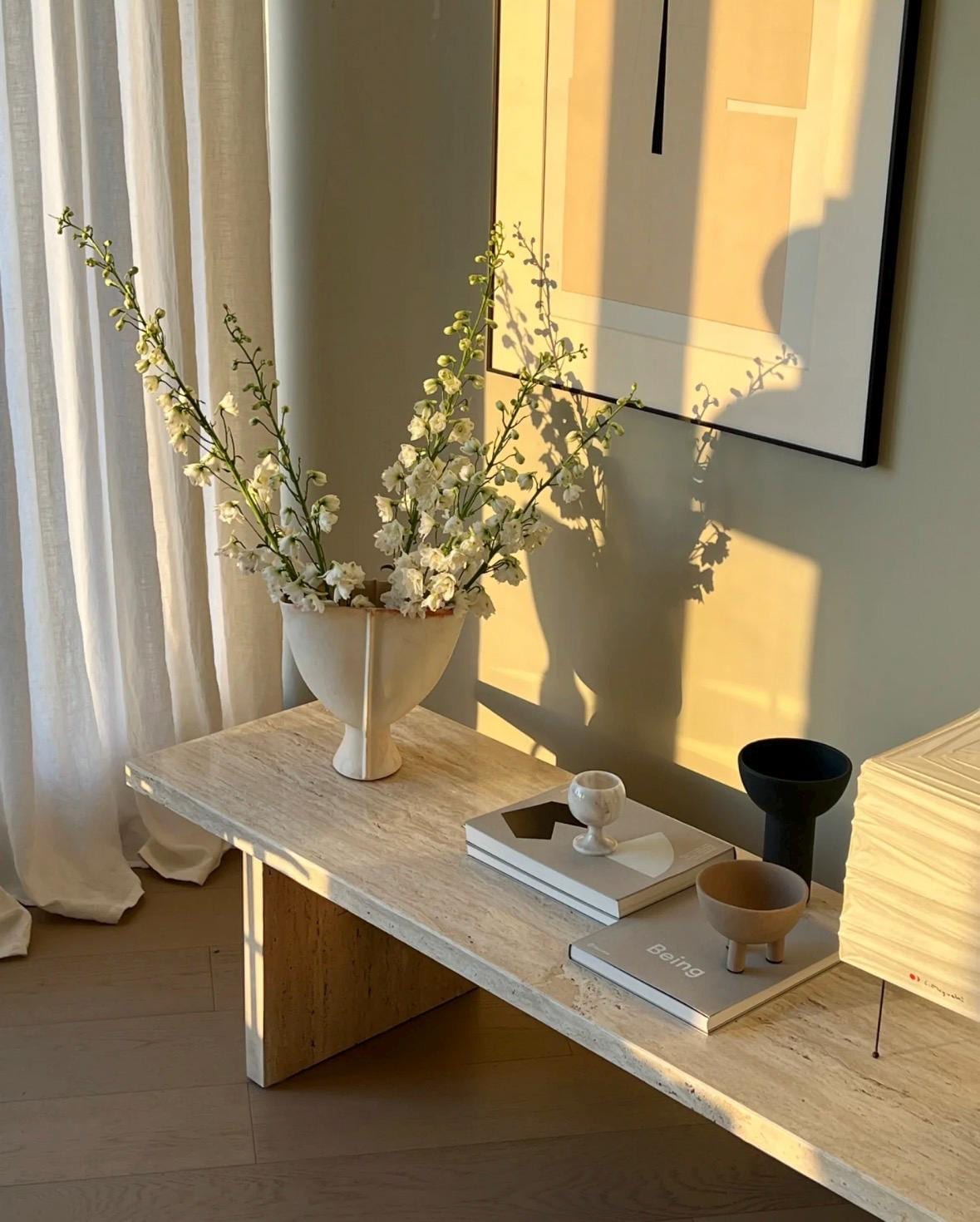 Natural Travertine Console Table: Japandi style for living room