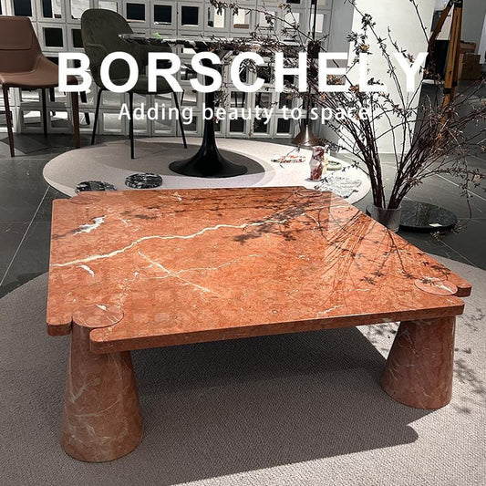 Handmade Modern Square Marble Coffee Table: Vintage brownish red color, Natural Stone, Special Design