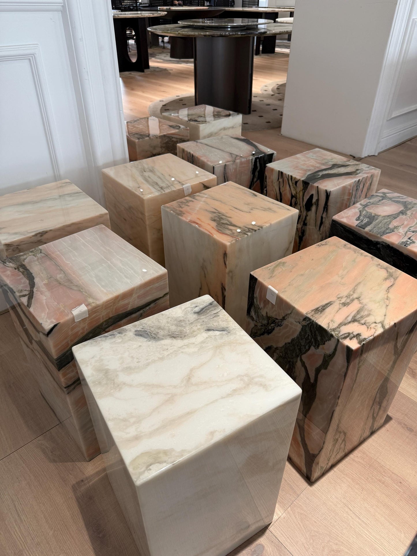 Calacatta Pink Marble Plinth: Minimalist Side Table, Display Pedestal