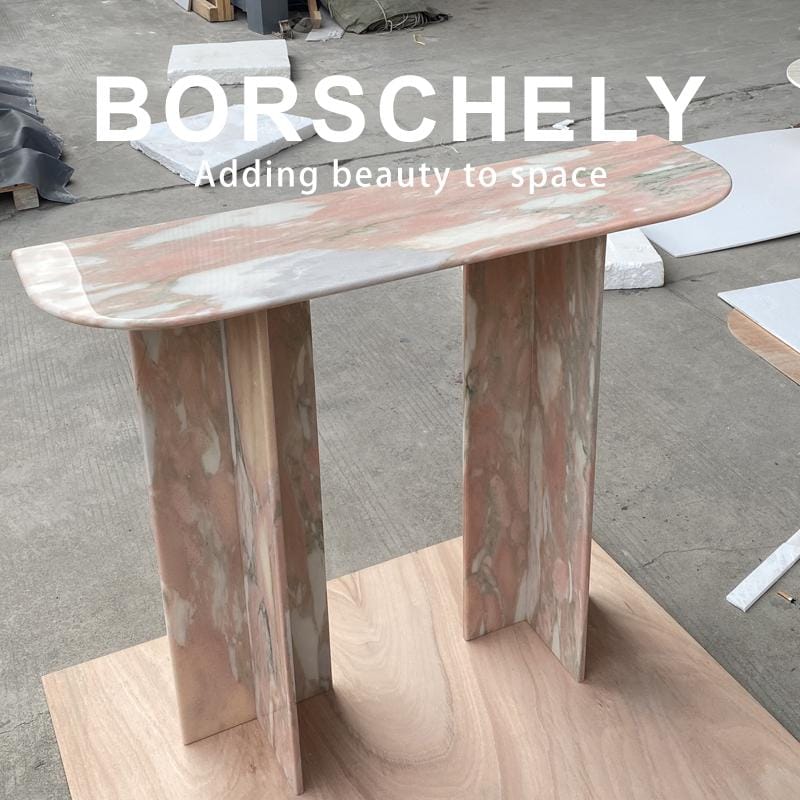 Customized Handmade Natural Norway Pink Marble Console Table: Elegant Entryway Furniture, unique furniture