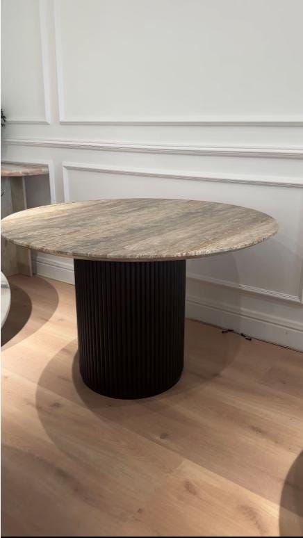 Round Silver Gray Travertine Dining Table: Modern Vintage Style, natural stone