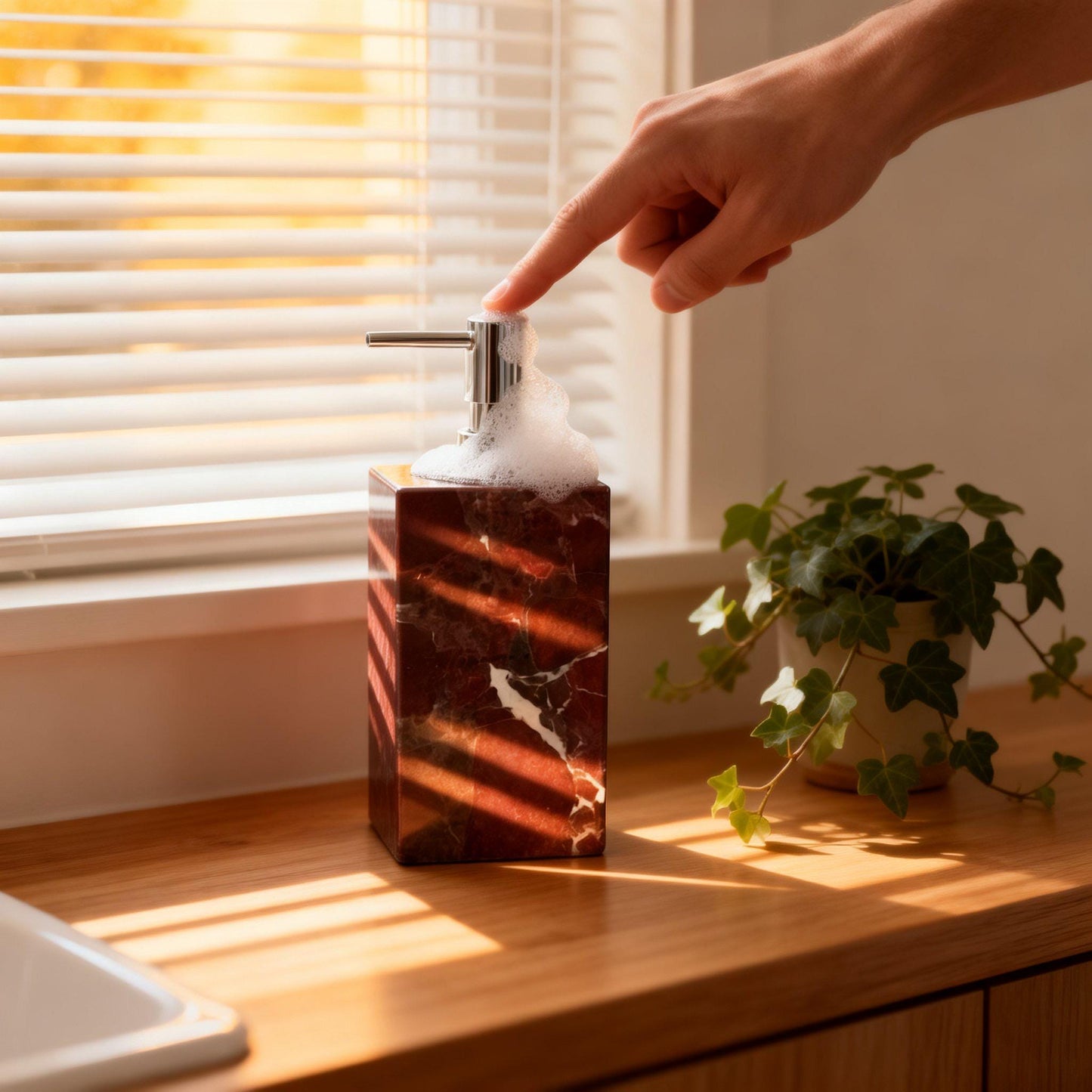 Natural marble dispenser, suitable for dispensing liquid soap, shampoo, body wash, hand sanitizer, kitchen cleaner and bathroom lotion