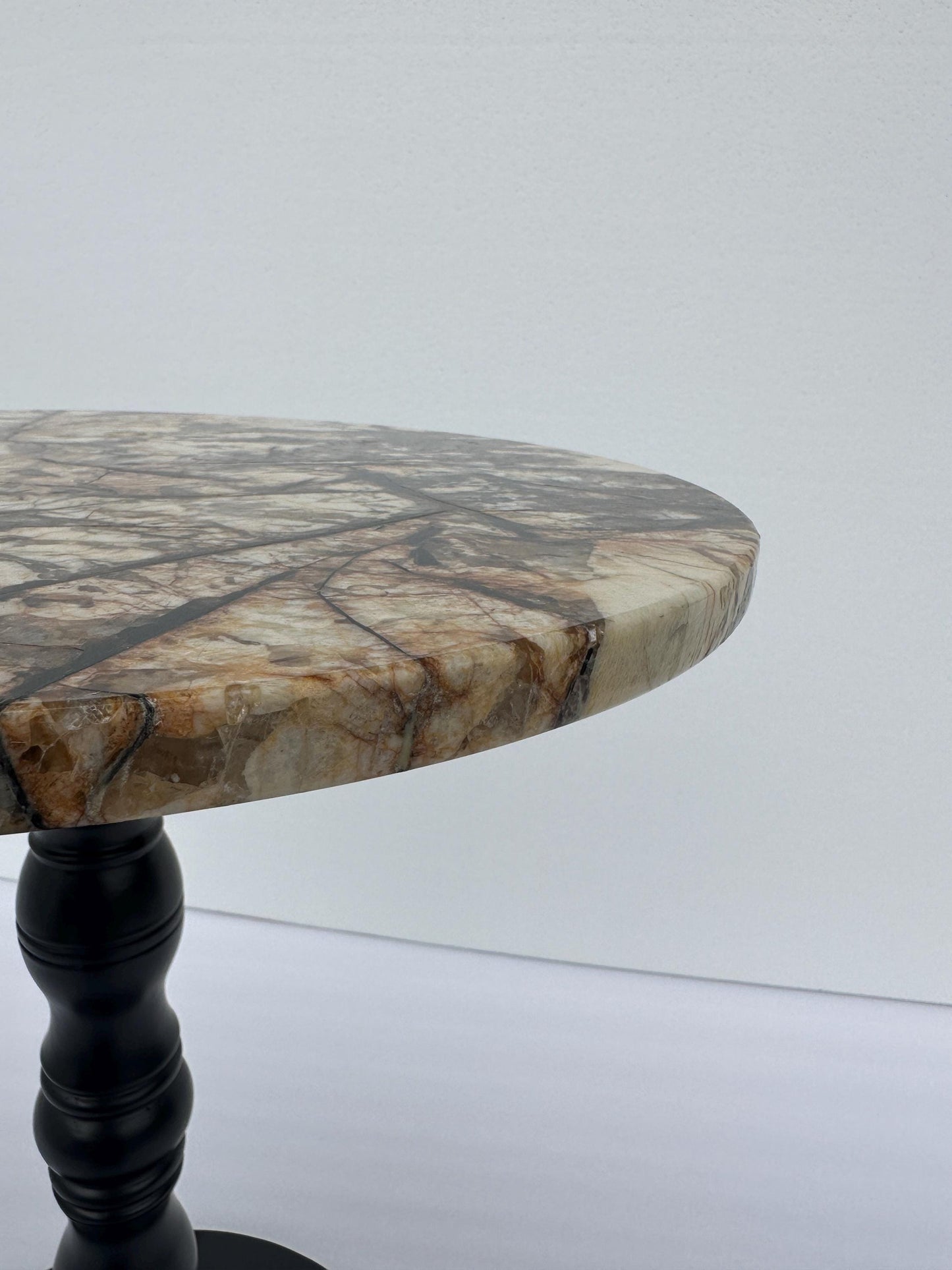 Natural Marble & Wood Pedestal Side Table: Vintage Minimalist Nightstand