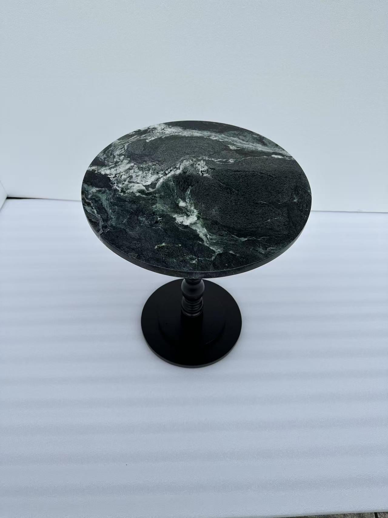 Natural Green Marble Side Table: vintage Design, Hand-Polished