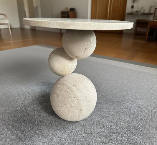 Modern Travertine Sphere Side Table: Organic Stone Accent Decor