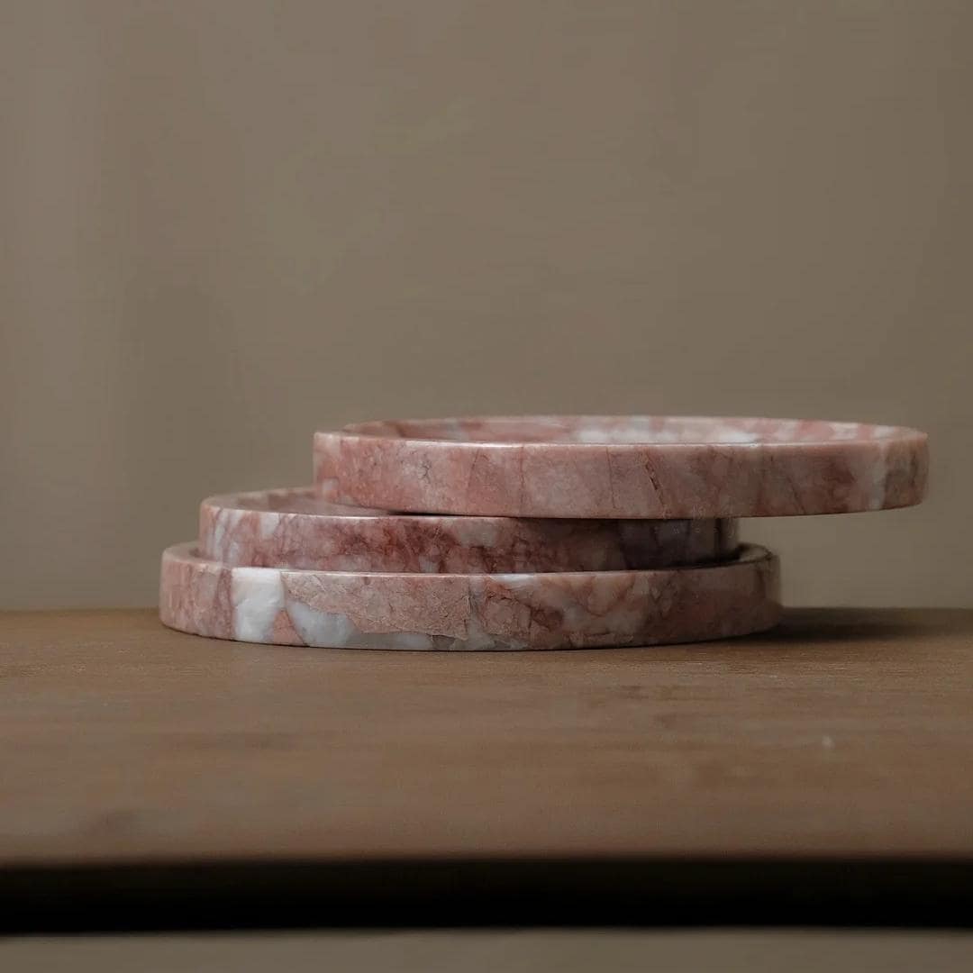 Natural Marble Pink Rolling perfume Tray, Handmade Fruit Tray for Stylish Home Ambiance