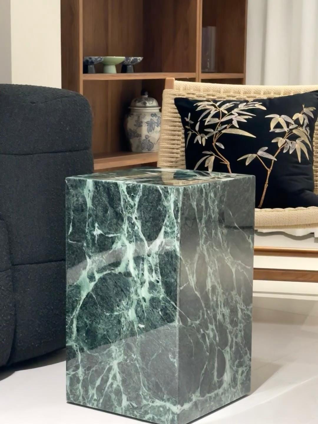 Green Natural Marble Side Table: Italian-Style End Table