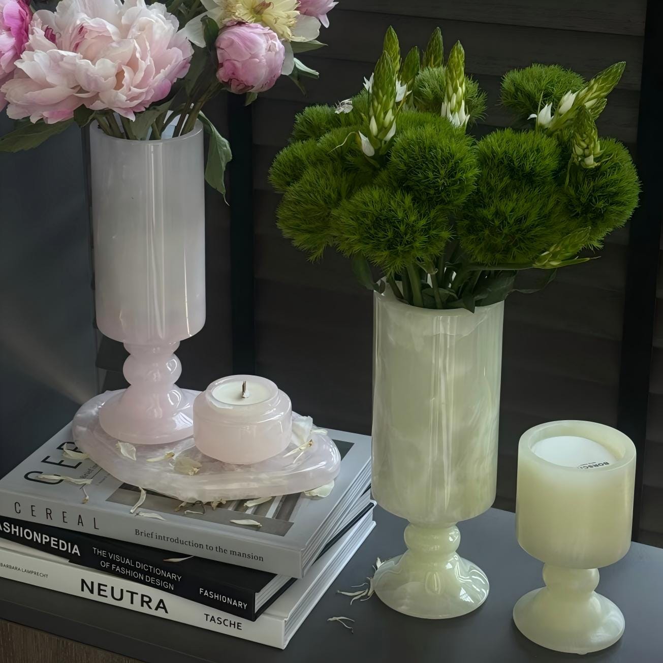 Celestial Jade Green Marble Candle and Vase Set Valentine's day gift for her