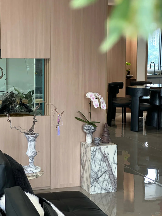 100% Natural Marble Side Table, Geometric Design End Table, Luxury Living Room Accent Table, Handcrafted Stone Furniture