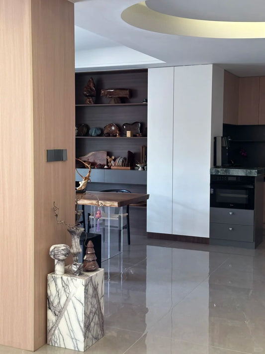 100% Natural Marble Side Table, Geometric Design End Table, Luxury Living Room Accent Table, Handcrafted Stone Furniture