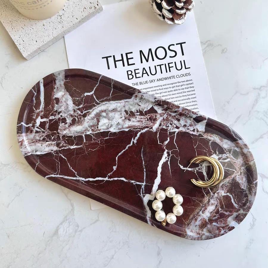 Natural Stone violet Rouge Marble Tray for wedding gift-Royal Elegance in Stone