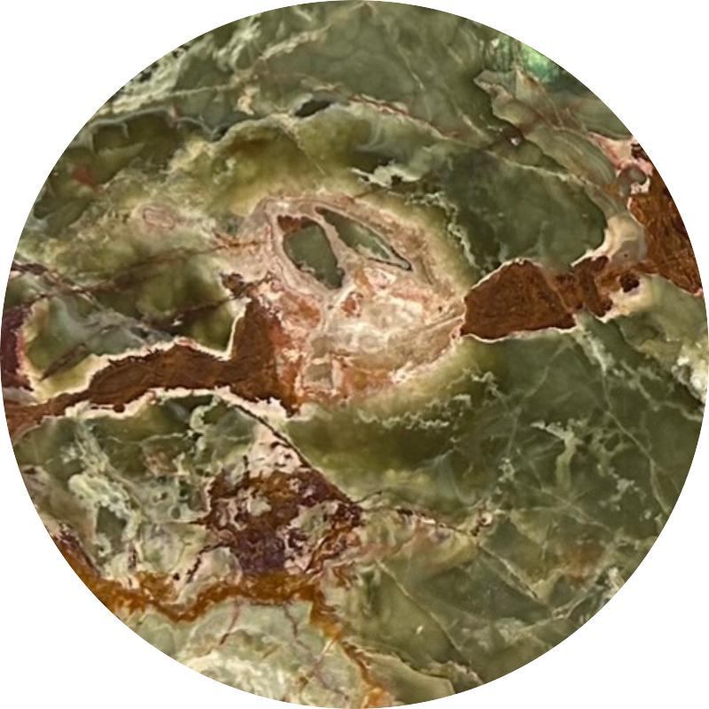 Vintage Onyx Coffee Table: Brown & Green Round Side Table, Earth and Fire Series