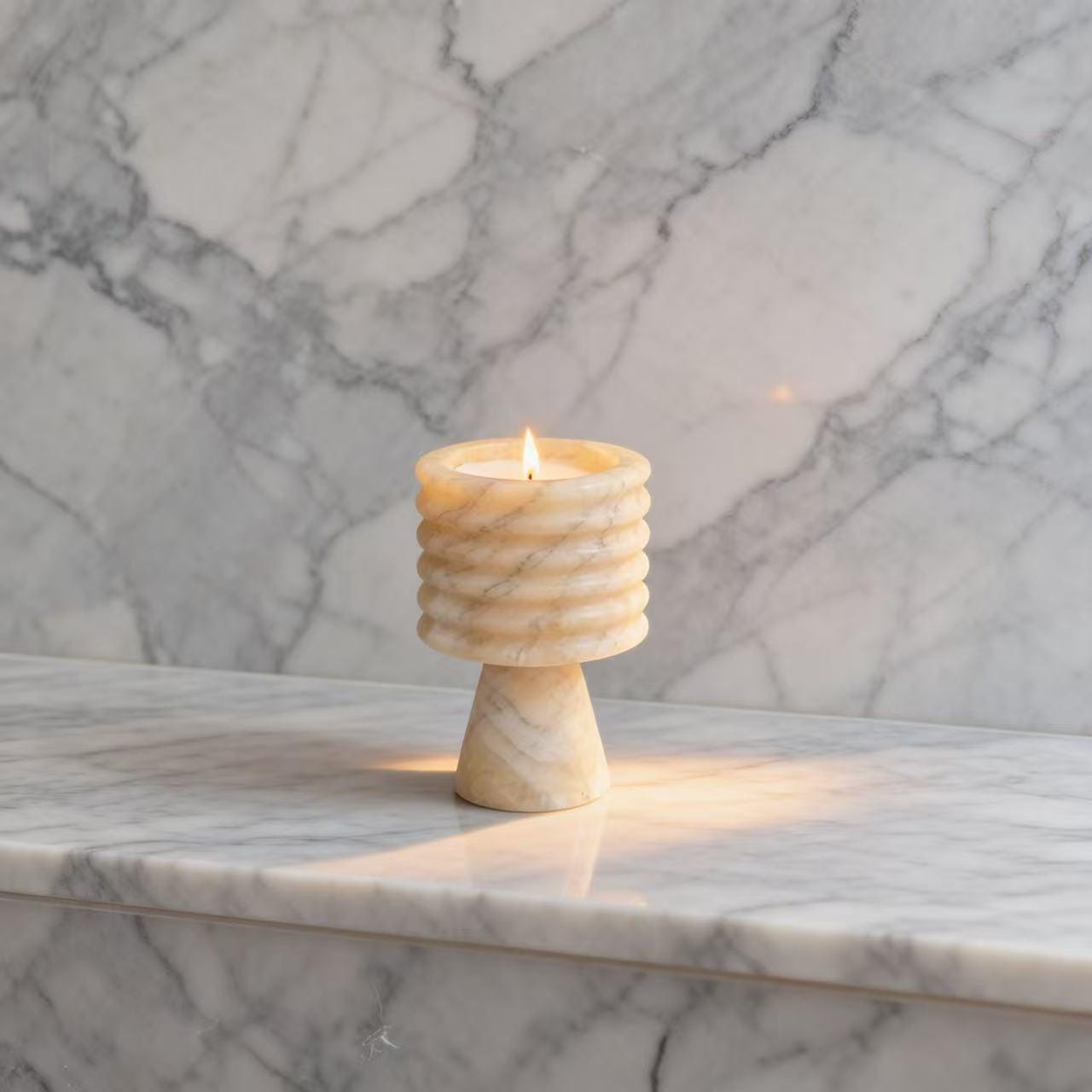 Layered Marble Pedestal Scented Candle, Handcrafted Honey Onyx Candle, Modern Home Decor Gift