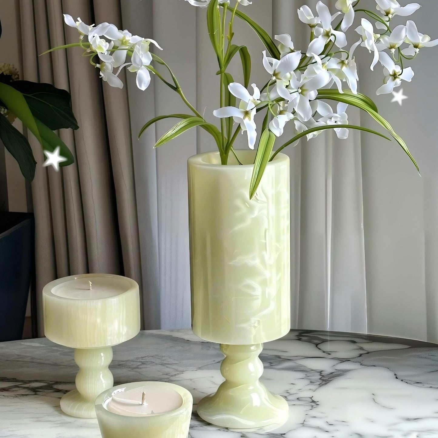 Celestial Jade Green Marble Candle and Vase Set Valentine's day gift for her
