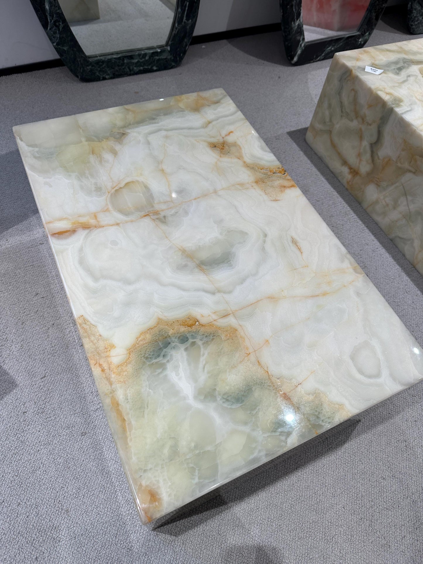 handmade natural white green onyx plinth coffee table, Modern Italian Minimalism