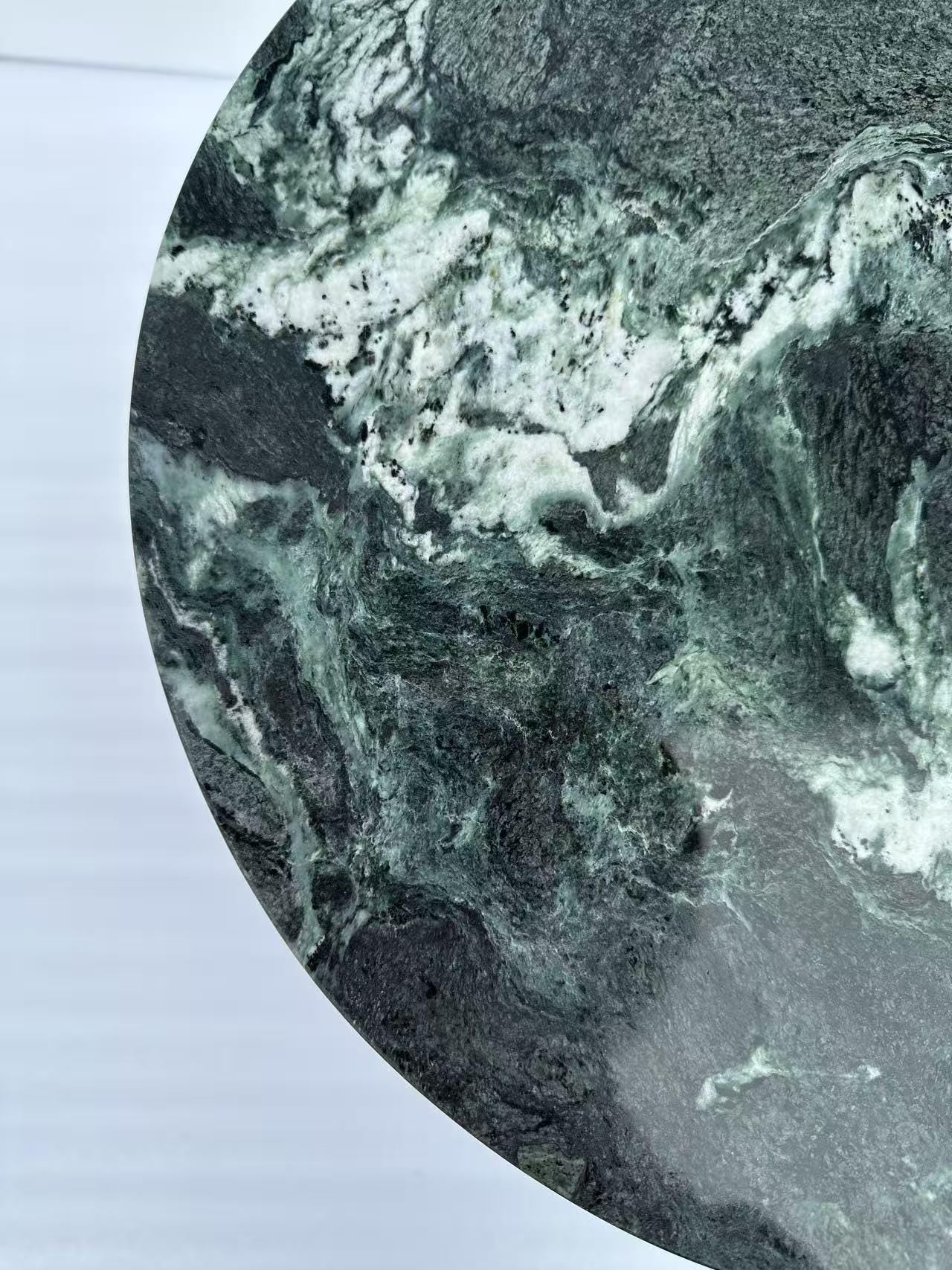 Natural Green Marble Side Table: vintage Design, Hand-Polished
