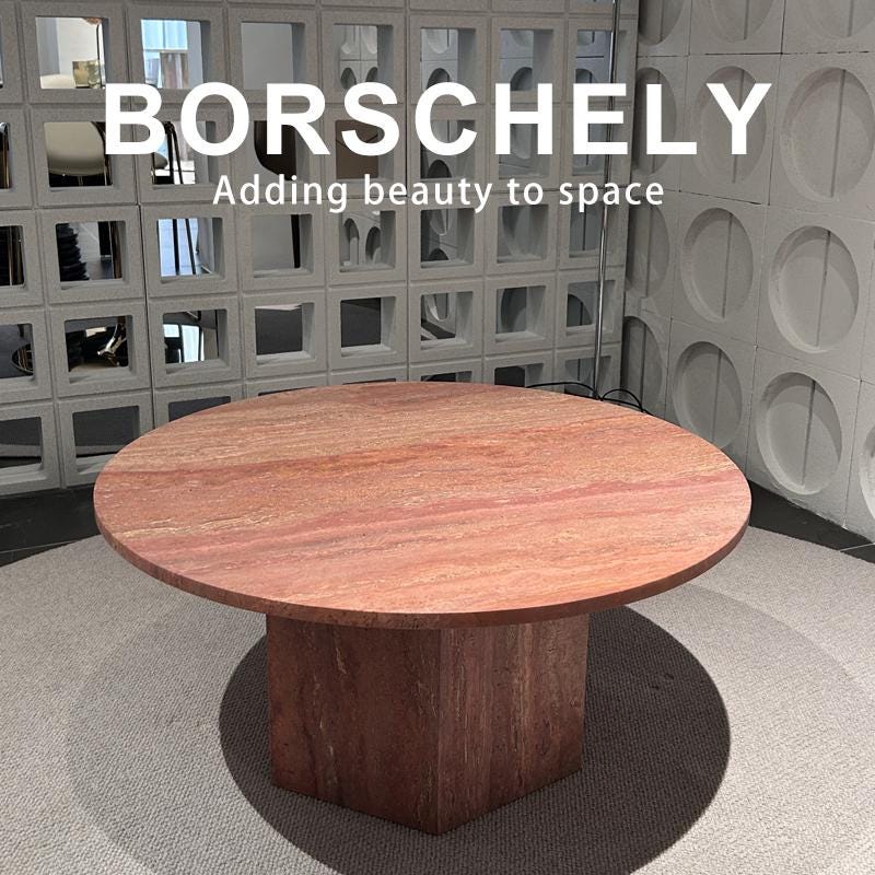 Handmade Natural Beige & Red Travertine Coffee Table: Mid-Century, Contemporary