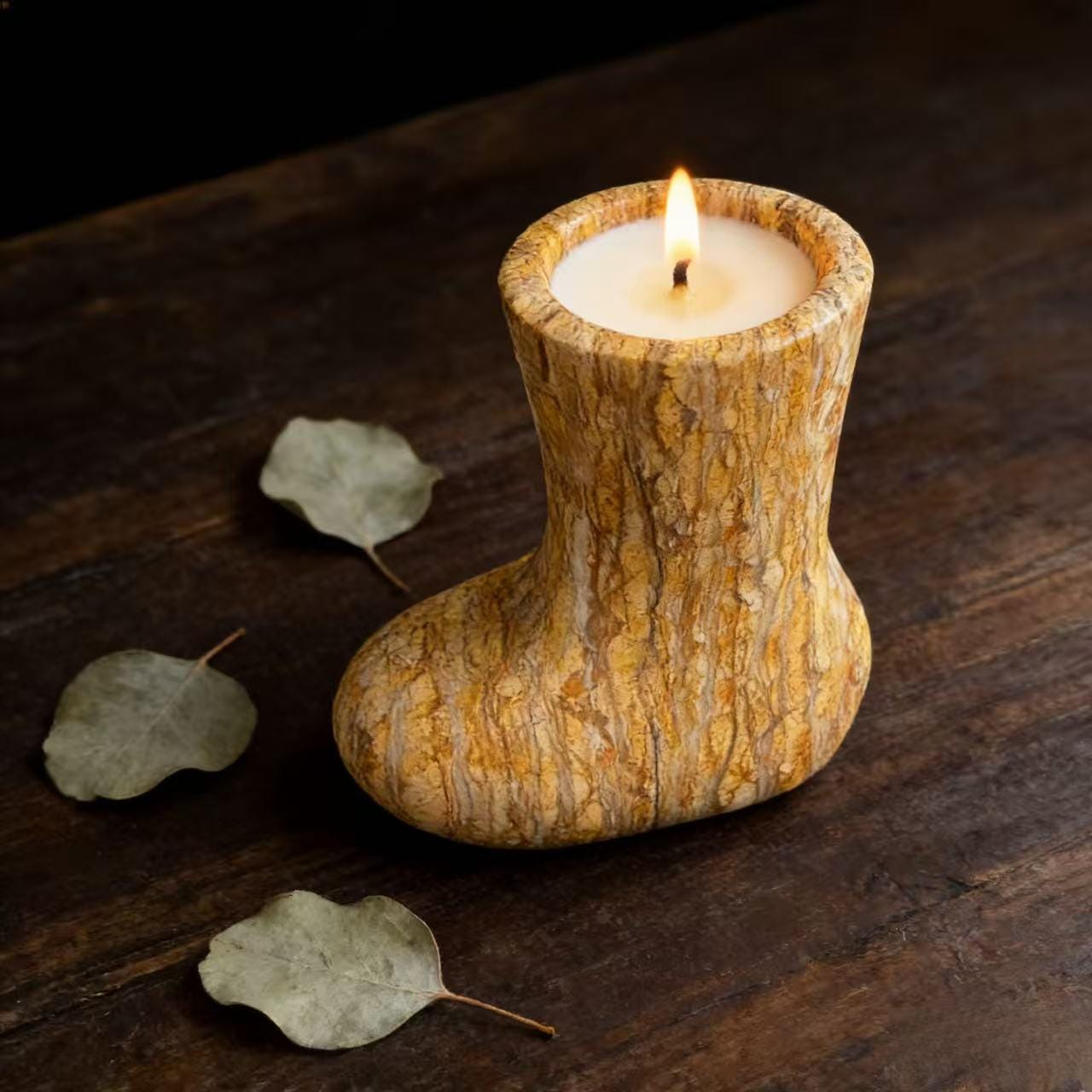 Handmade Wood-Grain Marble Boot Candle, Unique Statement Candle for Rustic Home Ambiance