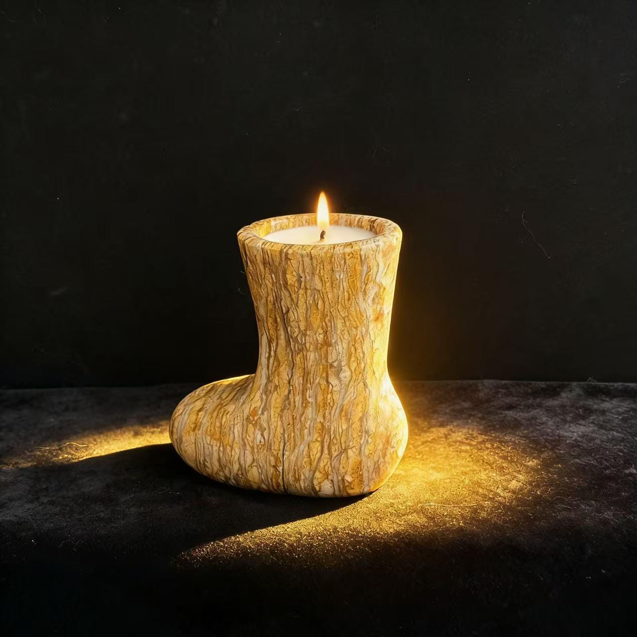 Handmade Wood-Grain Marble Boot Candle, Unique Statement Candle for Rustic Home Ambiance